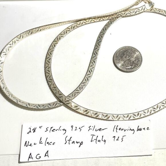 AGA# Striking 28” Sterling 925 Silver Herringbone Necklace - Picture 12 of 12